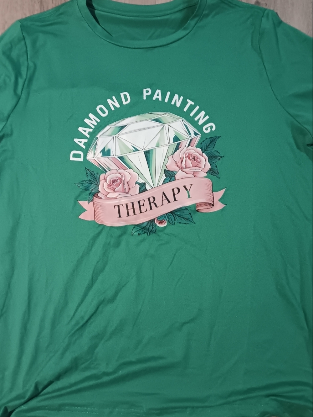 Diamond Painting Therapy Graphic Tee - Green with Pink Accents